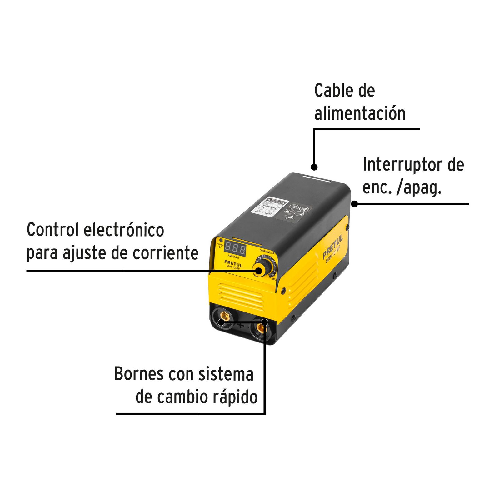 Mini Soldadora Inversor 100 A, 127 V, Pretul Color Amarillo